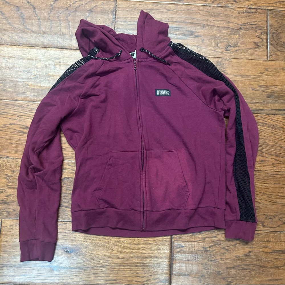 Victoria's Secret PINK sequin logo Maroon Zip Hoodie